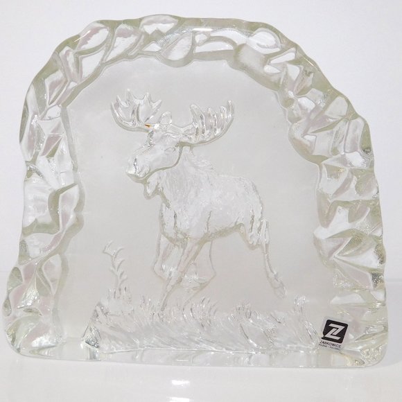 Zabkowice Poland Moose clear block art glass 7.25" x 8.5" Décor Accent - Picture 1 of 5